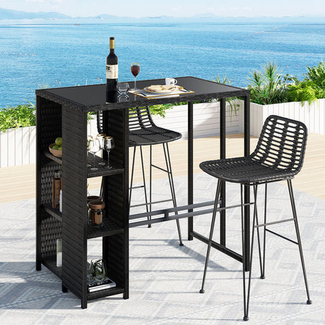 Gardeon Outdoor Wicker Bar Set Spacious Bar Table and Two Stools — Allure Home Collections