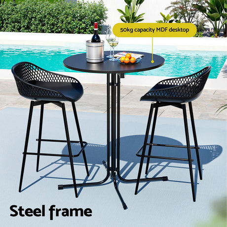 Gardeon 3 Piece Outdoor Bar Set Black Table and Stools — Allure Home Collections