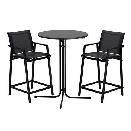 Gardeon 3 Piece Outdoor Bar Set Steel Table and Stools Black — Allure Home Collections