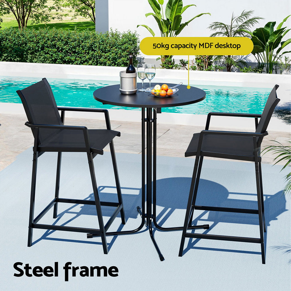 Gardeon 3 Piece Outdoor Bar Set Steel Table and Stools Black — Allure Home Collections