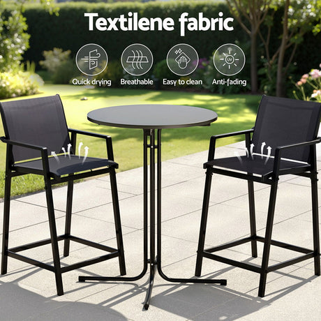 Gardeon 3 Piece Outdoor Bar Set Steel Table and Stools Black — Allure Home Collections