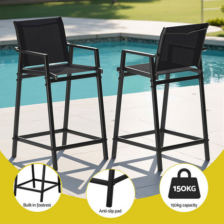 Gardeon 3 Piece Outdoor Bar Set Steel Table and Stools Black — Allure Home Collections