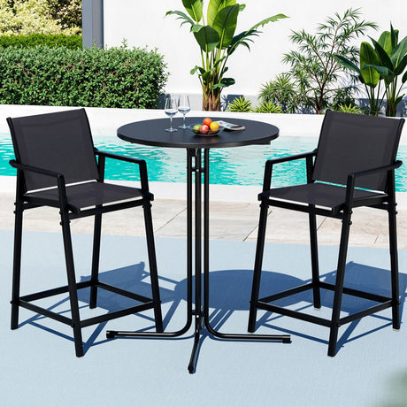 Gardeon 3 Piece Outdoor Bar Set Steel Table and Stools Black — Allure Home Collections