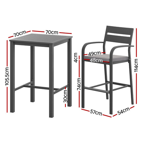 Gardeon 3 Piece Outdoor Aluminium Bar Set Stools and Table Black — Allure Home Collections
