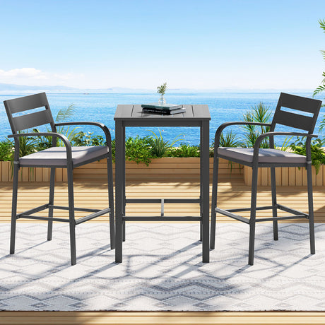 Gardeon 3 Piece Outdoor Aluminium Bar Set Stools and Table Black — Allure Home Collections