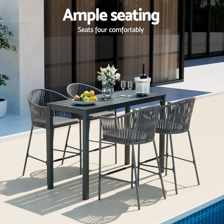 Gardeon 5 Piece Outdoor Bar Set Rope Chairs and Dining Table — Allure Home Collections
