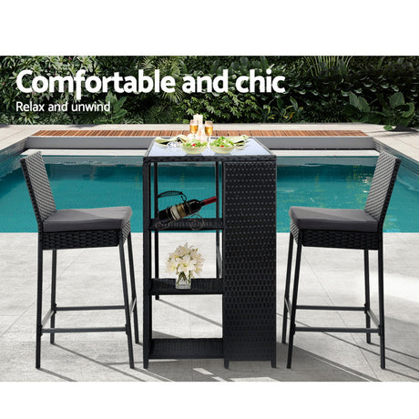 Gardeon 3 Piece Outdoor Bar Set Wicker Table and Stools — Allure Home Collections