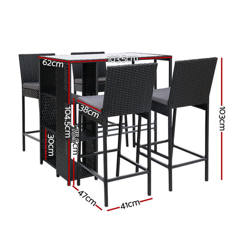 Gardeon 5 Piece Outdoor Bar Set Wicker Table Stools and Dining Chairs — Allure Home Collections