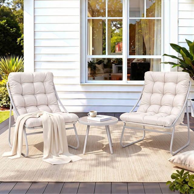 Outdoor Bistro Set 3 Piece Steel Table And Chairs Khaki