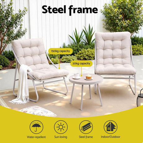 Outdoor Bistro Set 3 Piece Steel Table And Chairs Khaki