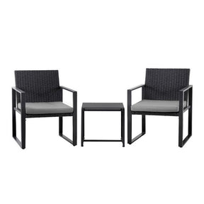 Scotts Head black wicker outdoor bistro set with table and two chairs on a balcony