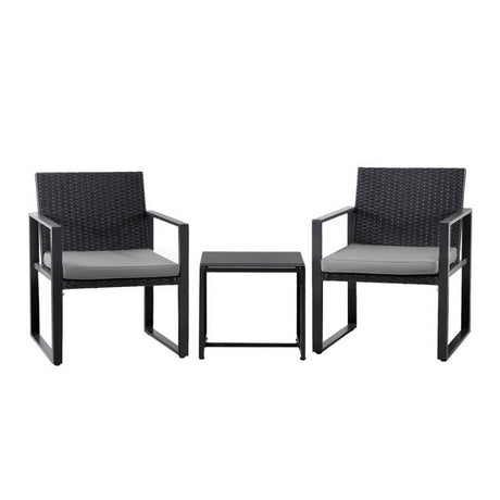 Gardeon 3 Piece Outdoor Wicker Bistro Set Table and Chairs with Cushions Black — Allure Home Collections
