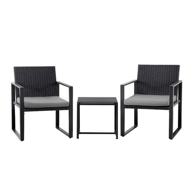 Gardeon 3 Piece Outdoor Wicker Bistro Set Table and Chairs with Cushions Black — Allure Home Collections