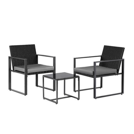 Gardeon 3 Piece Outdoor Wicker Bistro Set Table and Chairs with Cushions Black — Allure Home Collections