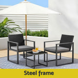 Gardeon 3 Piece Outdoor Wicker Bistro Set Table and Chairs with Cushions Black — Allure Home Collections