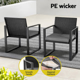 Gardeon 3 Piece Outdoor Wicker Bistro Set Table and Chairs with Cushions Black — Allure Home Collections