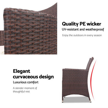 Gardeon 3PC Curved Wicker Bistro Set