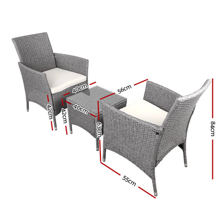 Gardeon 3PC Curved Wicker Bistro Set