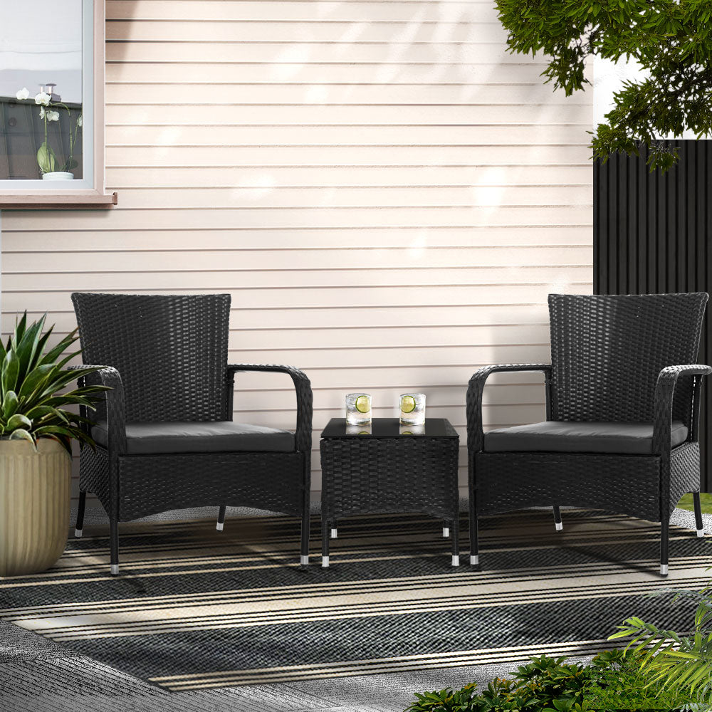 Manly 3 Piece Outdoor Lounge Set, Black