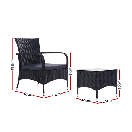Manly 3 Piece Outdoor Lounge Set, Black