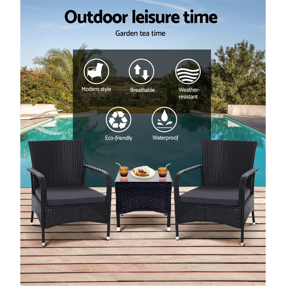Manly 3 Piece Outdoor Lounge Set, Black