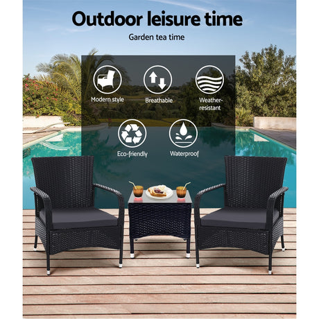 Manly 3 Piece Outdoor Lounge Set, Black