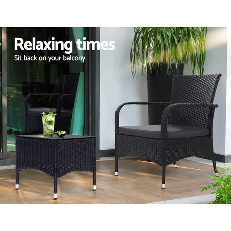 Manly 3 Piece Outdoor Lounge Set, Black
