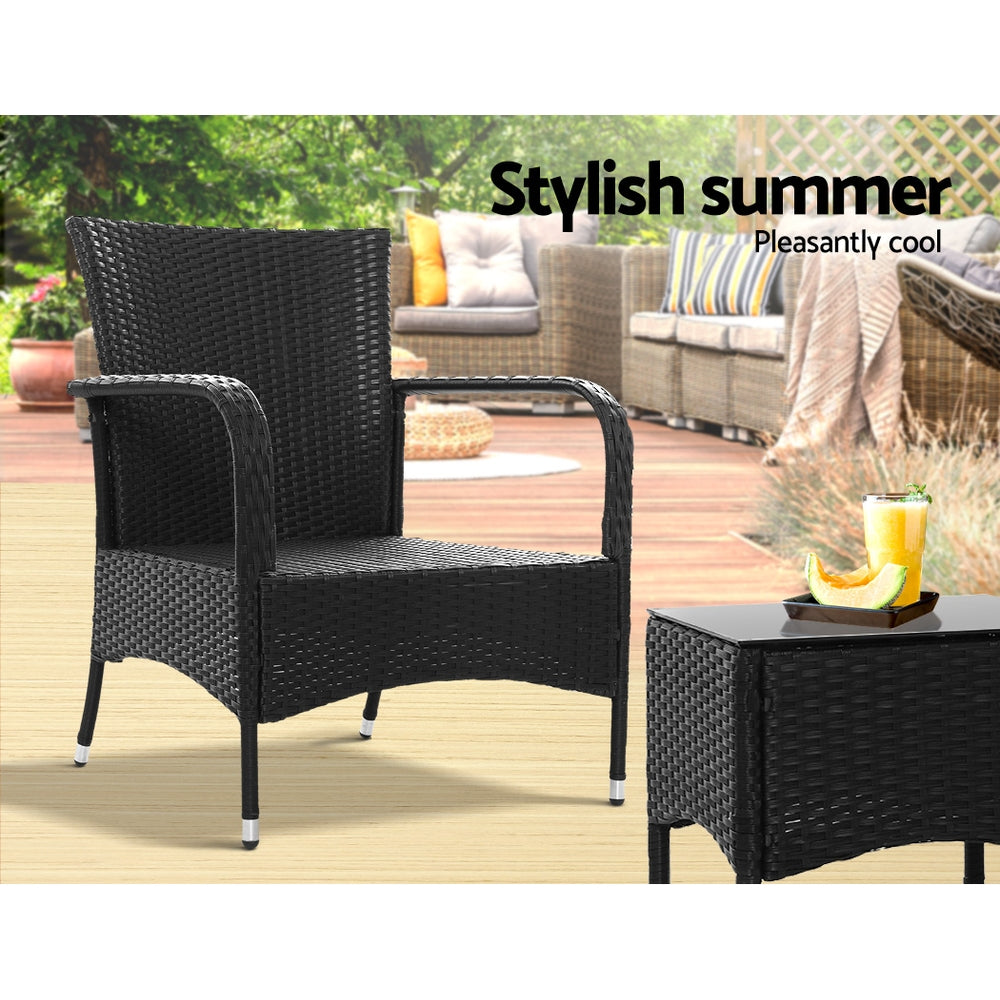 Manly 3 Piece Outdoor Lounge Set, Black