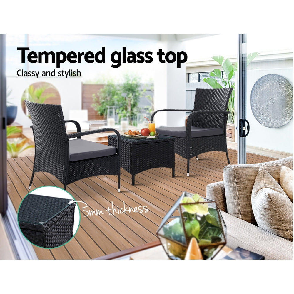 Manly 3 Piece Outdoor Lounge Set, Black