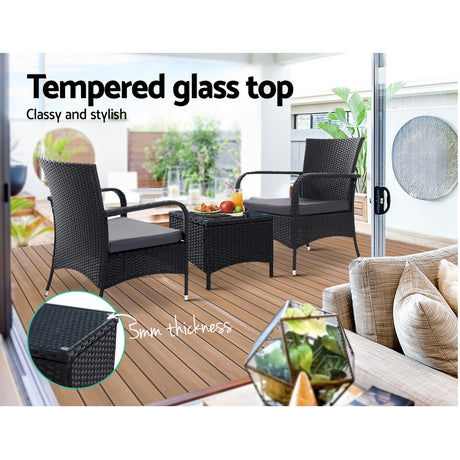 Manly 3 Piece Outdoor Lounge Set, Black