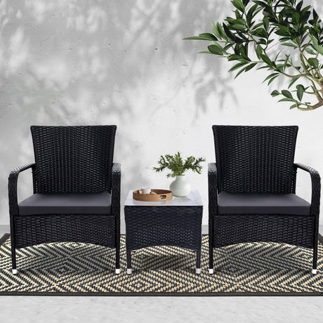 Manly 3 Piece Outdoor Lounge Set, Black