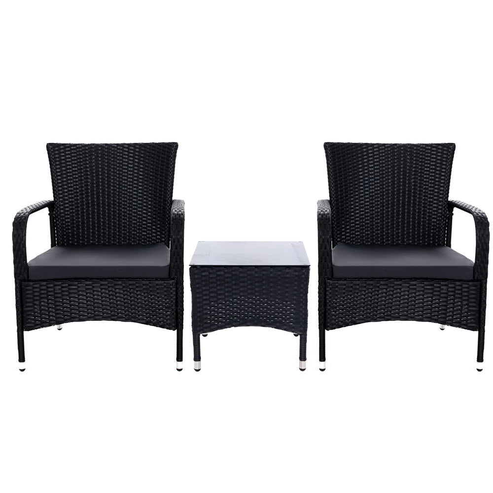 Manly 3 Piece Outdoor Lounge Set, Black