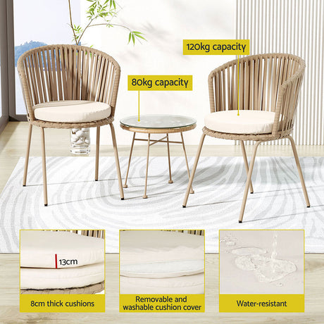 Tully 3 Piece Outdoor Bistro Set, Beige