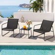Outdoor Bistro Set 3 Piece Textilene Chairs And Glass Table Black