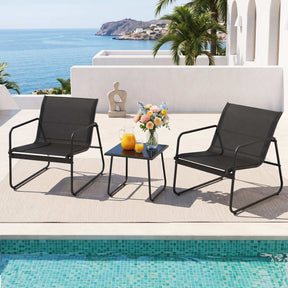 Outdoor Bistro Set 3 Piece Textilene Chairs And Glass Table Black