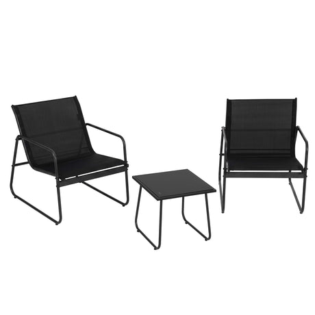 Outdoor Bistro Set 3 Piece Textilene Chairs And Glass Table Black