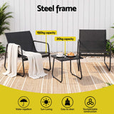Outdoor Bistro Set 3 Piece Textilene Chairs And Glass Table Black