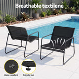 Outdoor Bistro Set 3 Piece Textilene Chairs And Glass Table Black