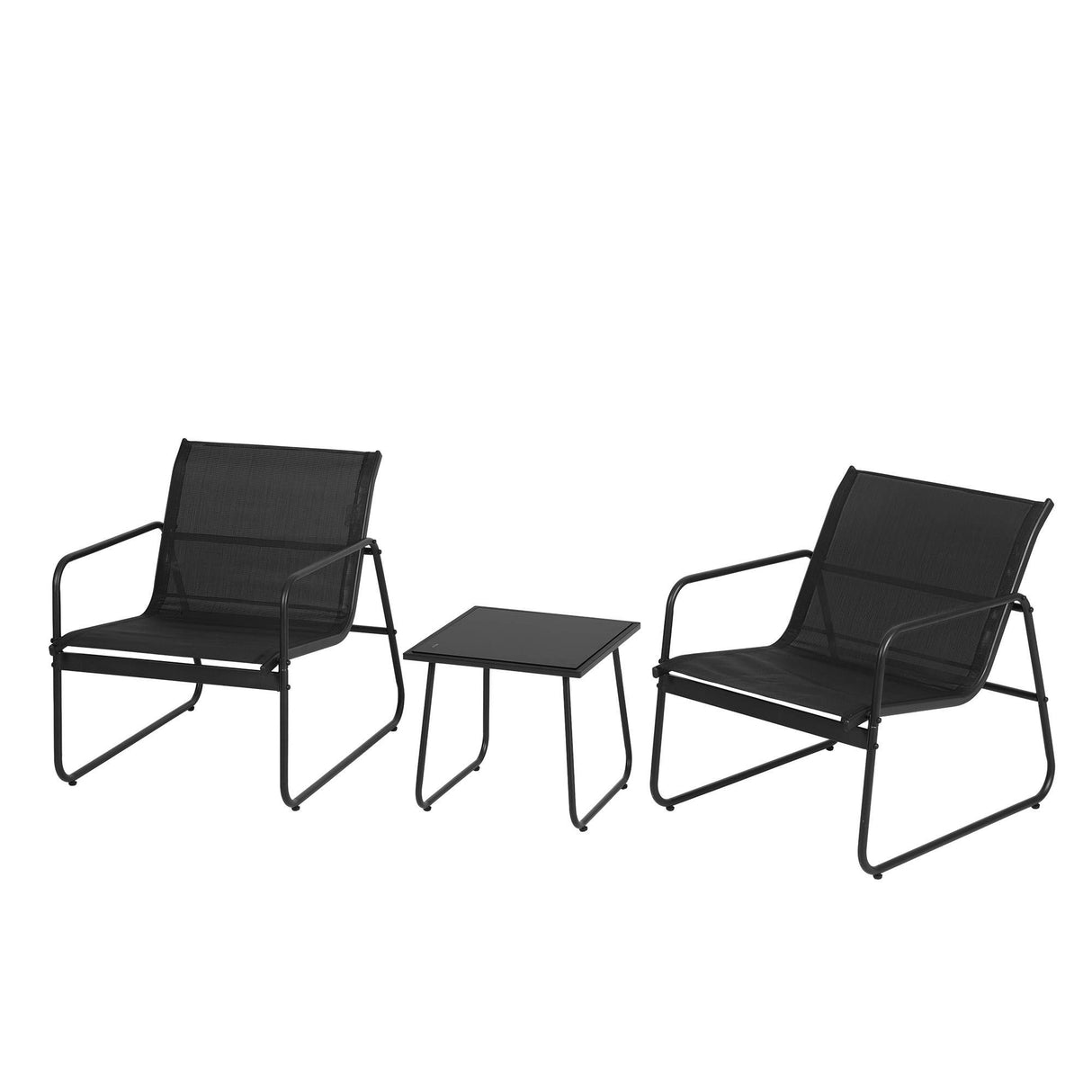Outdoor Bistro Set 3 Piece Textilene Chairs And Glass Table Black