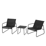 Outdoor Bistro Set 3 Piece Textilene Chairs And Glass Table Black