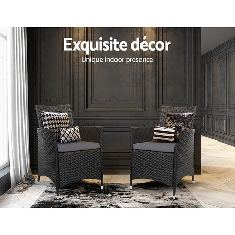 Termeil Rattan Dining Chair, Black 2pcs