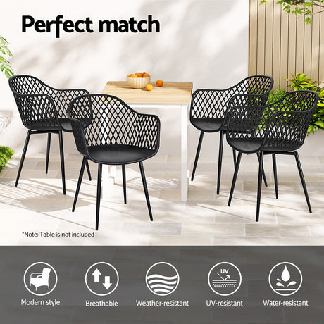 Mollymook Outdoor Dining Chair, Black 4pcs