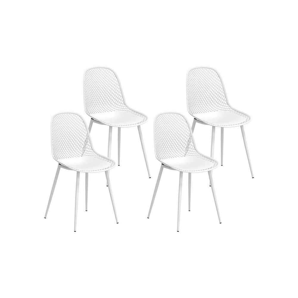 Hyams Beach set of four white polypropylene outdoor dining chairs on a patio