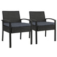 Ulladulla pair of black PE wicker outdoor dining chairs with cushions on a patio