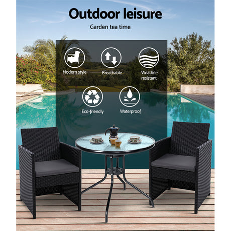 Gardeon Elegant 3PC Rattan Bistro Set