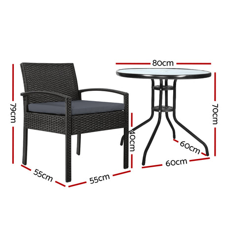 Scarness 3 Piece Bistro Set, Black
