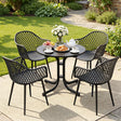 5 Piece Folding Outdoor Dining Set, Black, Diamond Weave Chairs