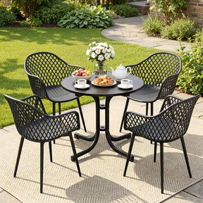 5 Piece Folding Outdoor Dining Set, Black, Diamond Weave Chairs