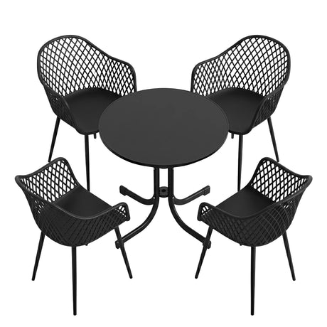 5 Piece Folding Outdoor Dining Set, Black, Diamond Weave Chairs, view 3