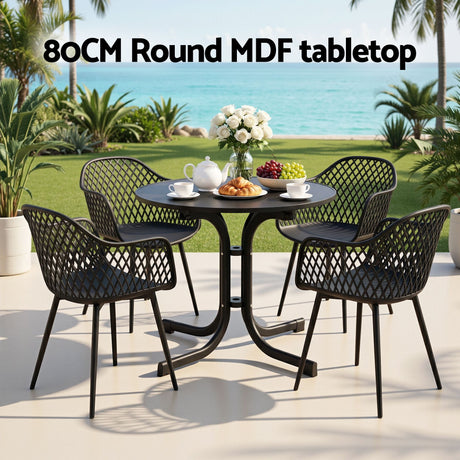 5 Piece Folding Outdoor Dining Set, Black, Diamond Weave Chairs, view 4